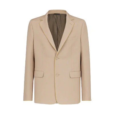 FENDI FW21 Beige Wool Blazer with Logo Buttons. FJ0636AGYNF0QE3