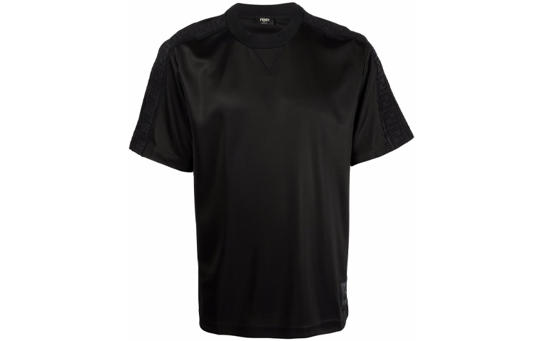 FENDI FW21 Black Crew Neck Logo Accent Short Sleeve T-Shirt FAF642AGJRF0GME