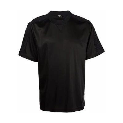 FENDI FW21 Black Crew Neck Logo Accent Short Sleeve T-Shirt FAF642AGJRF0GME