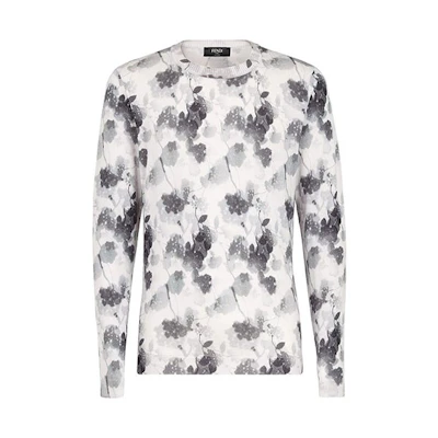 FENDI FW21 Black Grey Graphic Print Crewneck Long-Sleeve Sweatshirt FZY434AF86F0C00