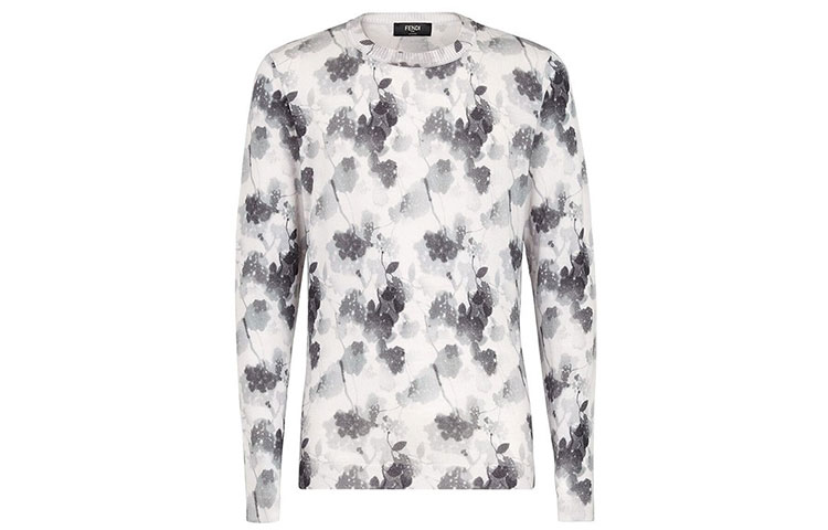 Order フェンディ FW21 ブラック グレー グラフィックプリント クルーネック 長袖スウェットシャツ FZY434AF86F0C00