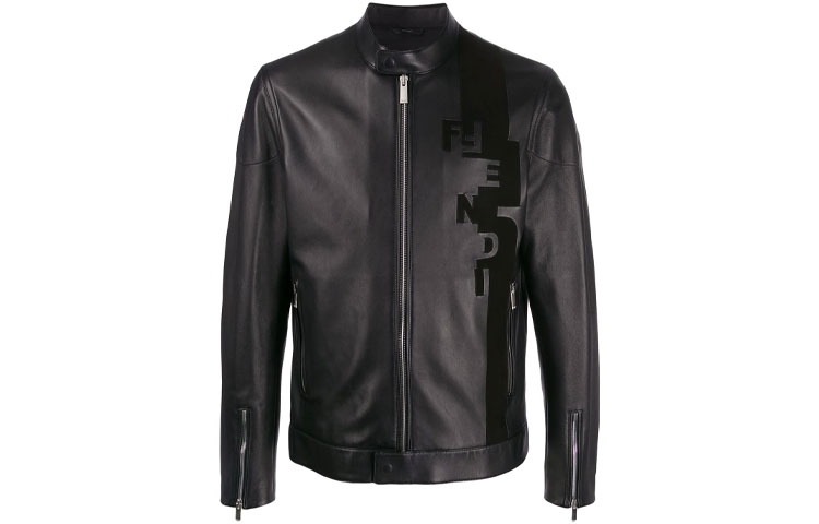 Fendi FW21 Black Logo Embossed Zip-Up Jacket FPG191AAJGF0QA1