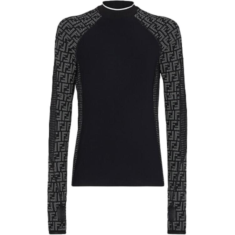FENDI FW21 Black Long Sleeve Tee with Creative Graphic Design. FAF645AI58F0RWK