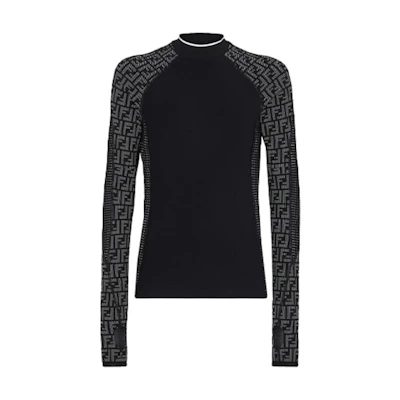 FENDI FW21 Black Long Sleeve Tee with Creative Graphic Design. FAF645AI58F0RWK