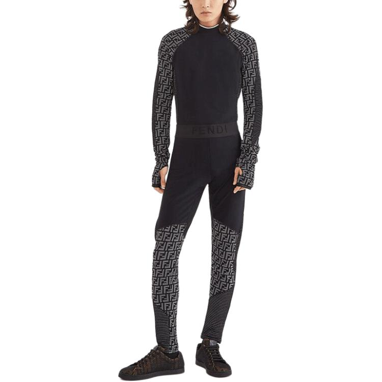 Shop FENDI FW21 黑色长袖T恤 带创意图案设计 FAF645AI58F0RWK