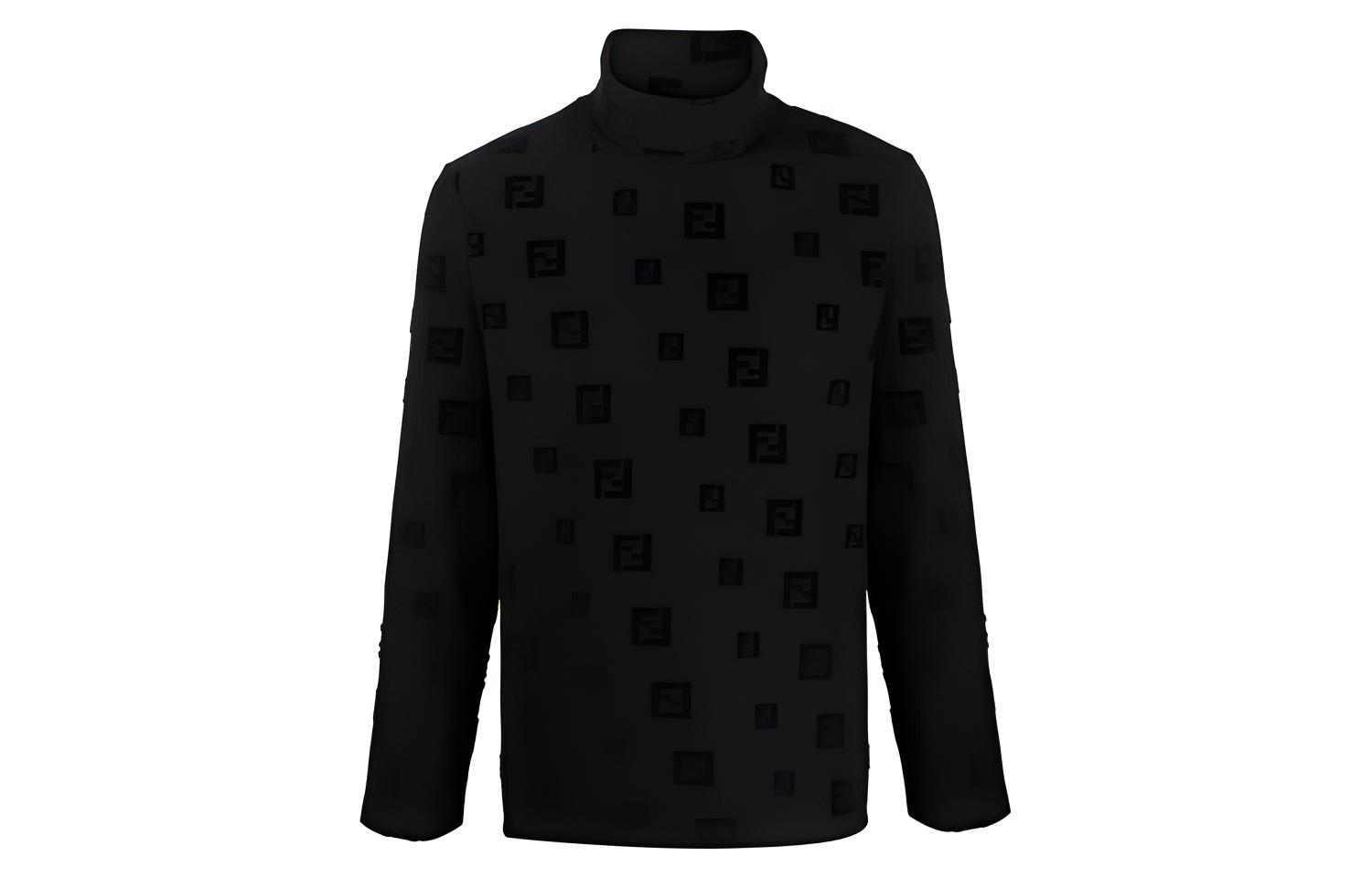 FENDI FW21 Black Long Sleeve Turtleneck T-Shirt with Logo Design. FAF594AE15