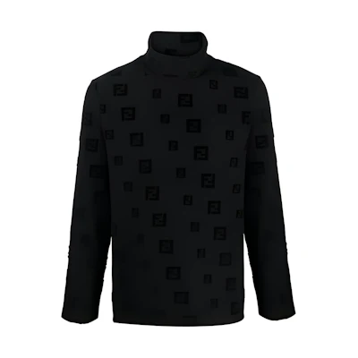 FENDI FW21 Black Long Sleeve Turtleneck T-Shirt with Logo Design. FAF594AE15