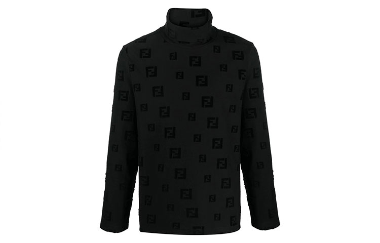 Order フェンディ FW21 ブラック 長袖 タートルネック ロゴデザイン Tシャツ. FAF594AE15