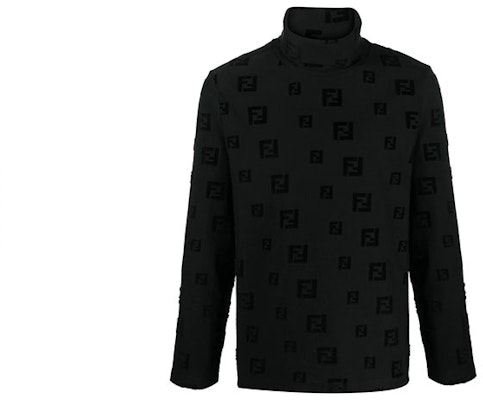 フェンディ FW21 ブラック 長袖 タートルネック ロゴデザイン Tシャツ. FAF594AE15 Order フェンディ FW21 ブラック 長袖 タートルネック ロゴデザイン Tシャツ. FAF594AE15