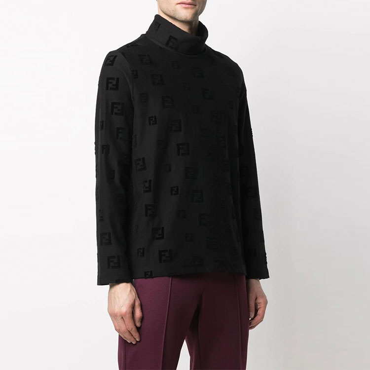 Purchase フェンディ FW21 ブラック 長袖 タートルネック ロゴデザイン Tシャツ. FAF594AE15