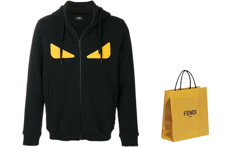 Shop FENDI FW21 Hoodie Zip Hitam Monster Eye Cardigan Lelaki FY07965EYF0QA1