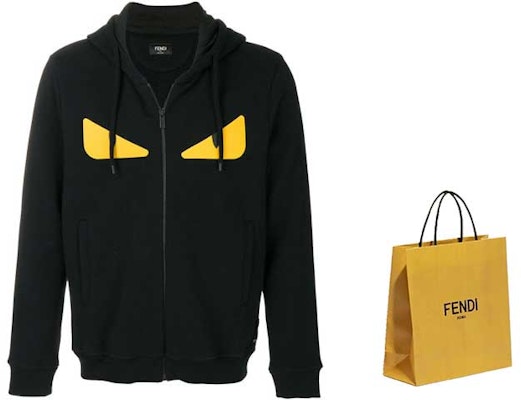 FENDI FW21 黑色怪獸眼連帽拉鍊外套 FY07965EYF0QA1 Shop FENDI FW21 黑色怪獸眼連帽拉鍊外套 FY07965EYF0QA1