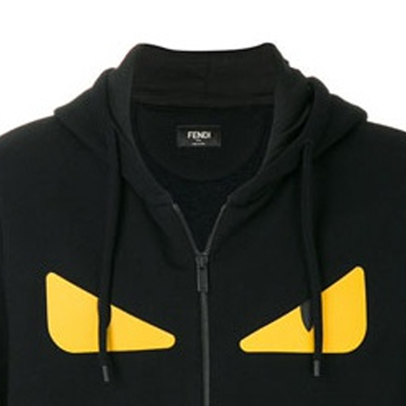 Sizing FENDI FW21 Hoodie Zip Hitam Monster Eye Cardigan Lelaki FY07965EYF0QA1