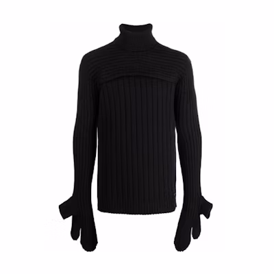 FENDI FW21 Black Slim-Fit High Neck Pullover Sweater Dual Wearable. FZC477AH2UF0QA1