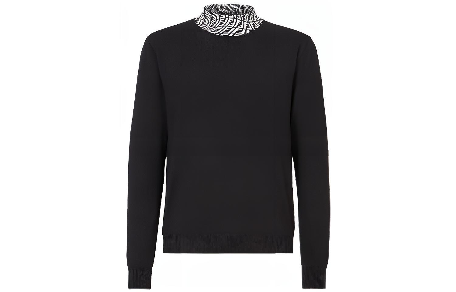 FENDI FW21 Black Wool Sweater with Double F Logo on Neck. FZZ411AFZCF0QA1