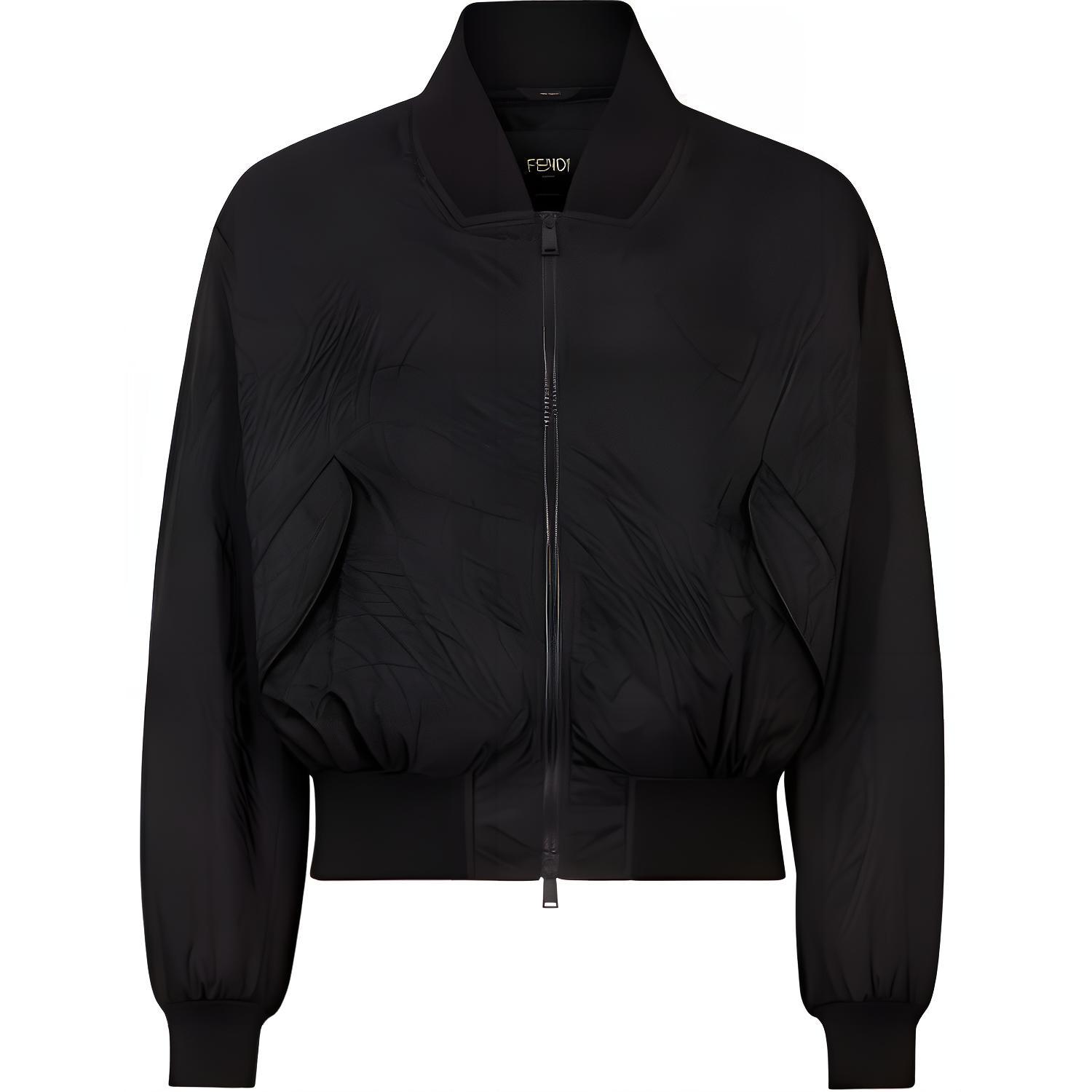 FENDI FW21 Black Zip-Up Short Jacket Long Sleeve Outerwear. FW1029AG86F0QA1
