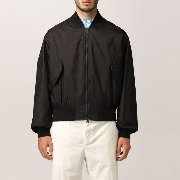 Shop FENDI 2021秋冬黑色拉链短款长袖外套夹克. FW1029AG86F0QA1