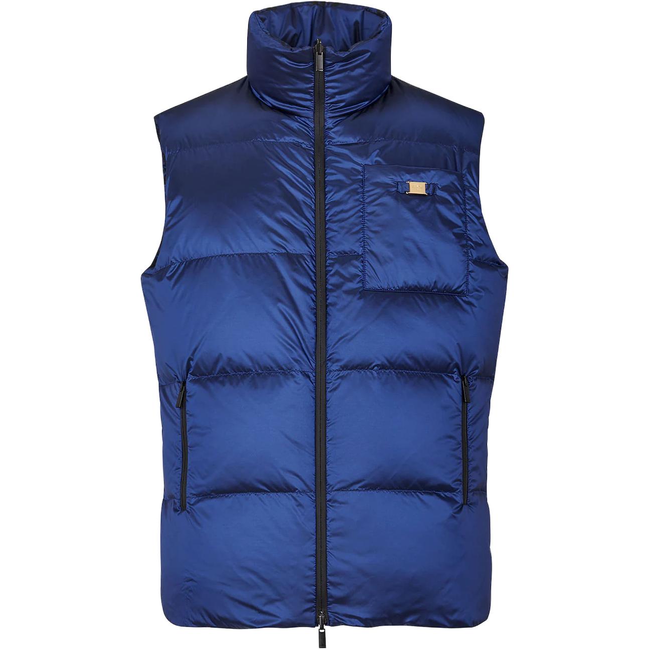 FENDI FW21 Blue Nylon Down Vest with Stand Collar. FT0043AGZJF0UV4