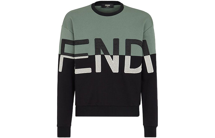 Fendi FW21 Colorblock Crewneck Long Sleeve Sweatshirt Sage Green FAF626A527F1DS9