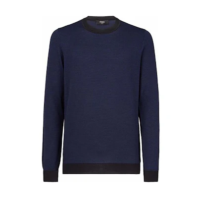 FENDI FW21 Contrast Trim Knit Sweater Blue Black FZY078AH3CF0E1V