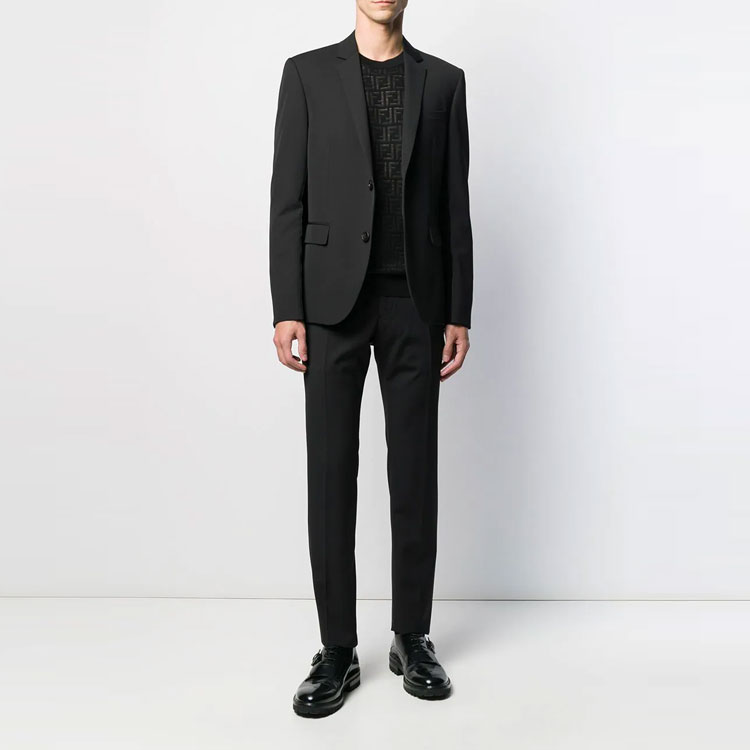 Lookbook Jersey de Lana Fendi FW21 con Patrón FF - Negro. FZY063AAUQF0QA1