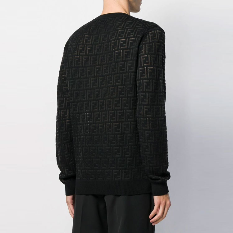 Shop Jersey de Lana Fendi FW21 con Patrón FF - Negro. FZY063AAUQF0QA1