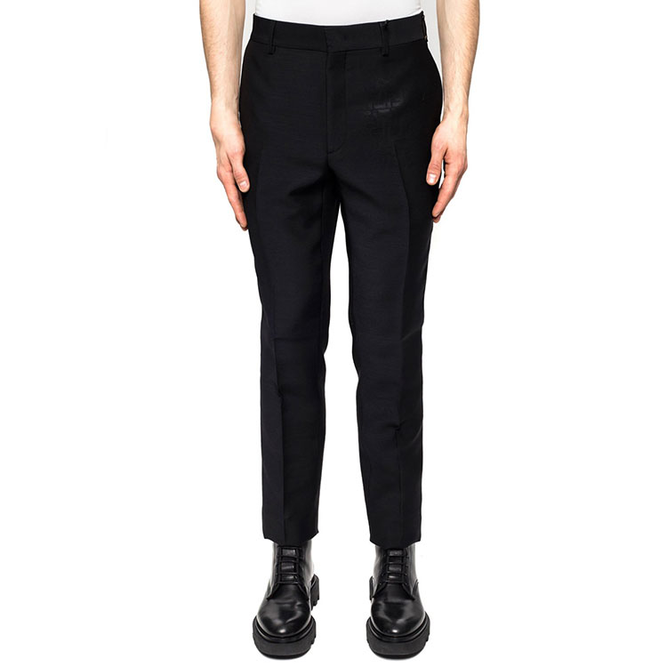 Shop FENDI 2021秋冬黑色提花直筒休闲裤 FB0366AANZF0QA1