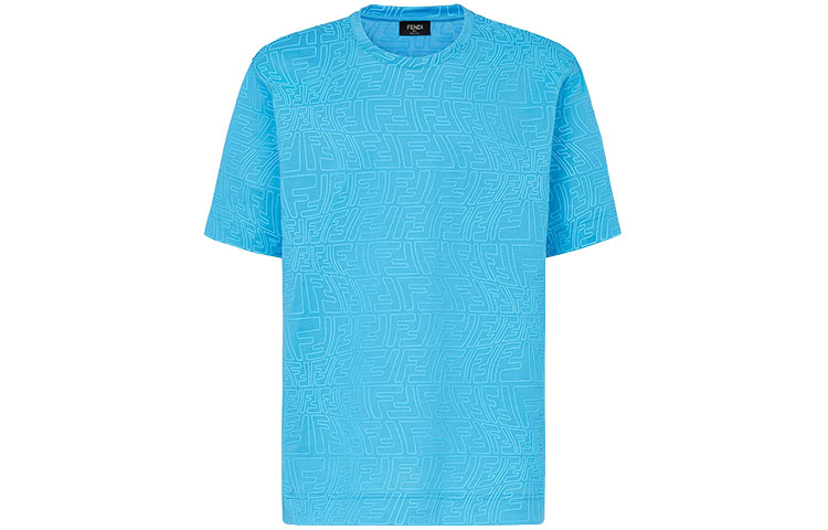 FENDI FW21 Light Blue Double F Logo Print Crew Neck T-Shirt FY0936AGABF1DO8