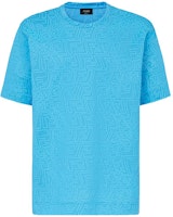 FENDI FW21 Light Blue Double F Logo Print Crew Neck T-Shirt FY0936AGABF1DO8 FENDI FW21 Light Blue Double F Logo Print Crew Neck T-Shirt FY0936AGABF1DO8