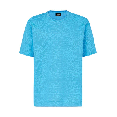 FENDI FW21 Light Blue Double F Logo Print Crew Neck T-Shirt FY0936AGABF1DO8