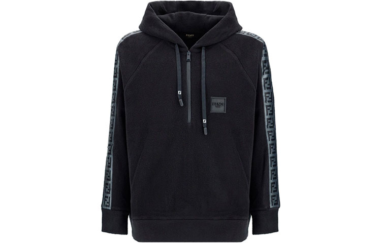 Fendi FW21 Logo Print Half-Zip Sweatshirt Black FAF647AI59F0GME