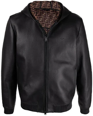 Chaqueta de Cuero Negra con Capucha y Logo Fendi FW21 FPJ046A4C6F0QA1 Buy Chaqueta de Cuero Negra con Capucha y Logo Fendi FW21 FPJ046A4C6F0QA1