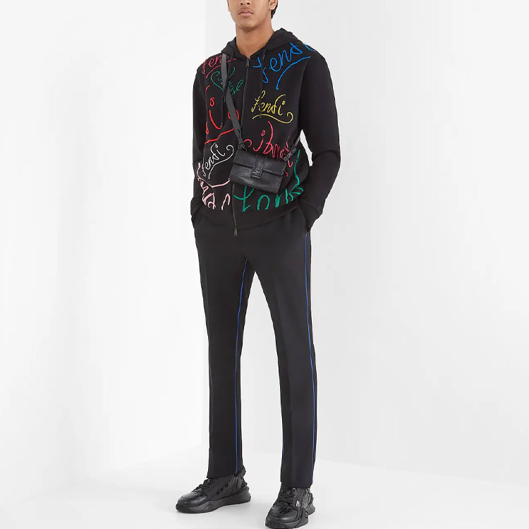 Shop Sudadera con Capucha FENDI FW21 Monograma Cremallera Hombre Negra. FY0984AH0WF0BHU