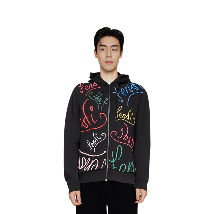 Purchase Sudadera con Capucha FENDI FW21 Monograma Cremallera Hombre Negra. FY0984AH0WF0BHU