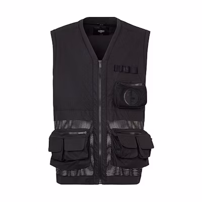 FENDI FW21 V-Neck Multi-Pocket Zip Vest Black FAA827AGBGF0GME