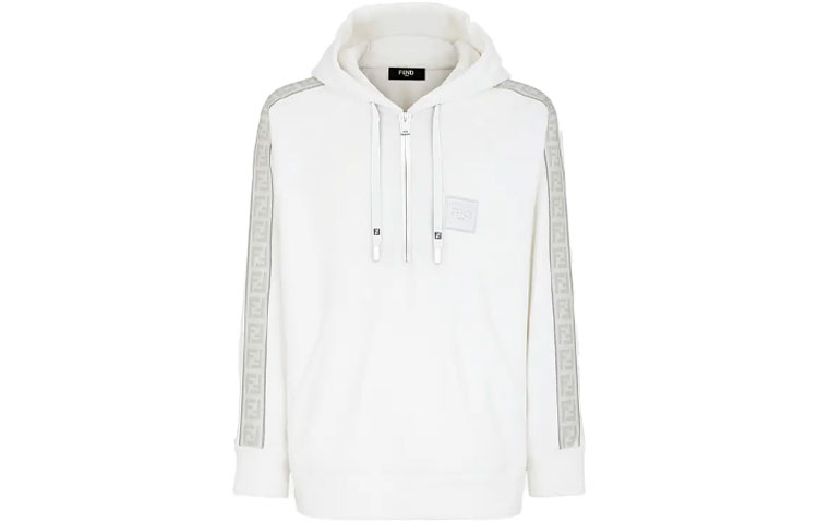 Fendi FW21 White Logo Fleece Drawstring Hoodie Long Sleeve FAF647AI59F0W42