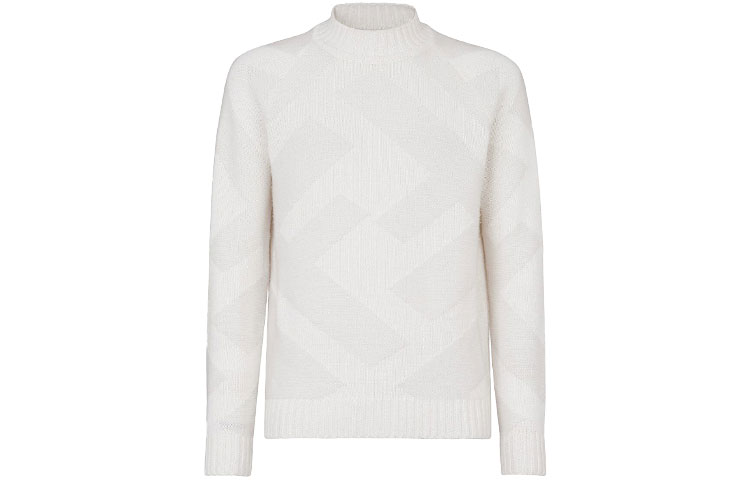 FENDI FW21 White Logo Turtleneck Cashmere Sweater Long Sleeve. FZY496AH2YF0U69