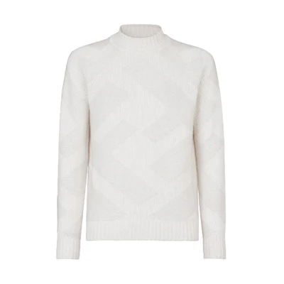 FENDI FW21 White Logo Turtleneck Cashmere Sweater Long Sleeve. FZY496AH2YF0U69