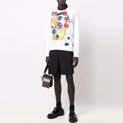 FENDI FW21 White Pullover Sweatshirt with Brushstroke Print Design. FY0178AH0RF0QA0 Lookbook FENDI FW21 White Pullover Sweatshirt with Brushstroke Print Design. FY0178AH0RF0QA0