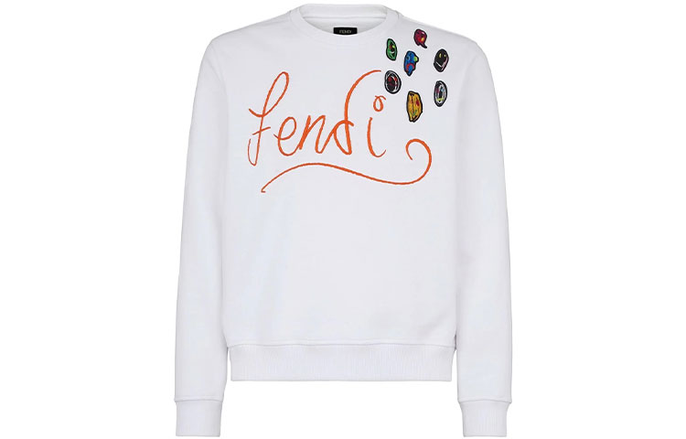 Order 펜디 FW21 화이트 로고 자수 디테일 스웻셔츠. FY1091AH12F05WL