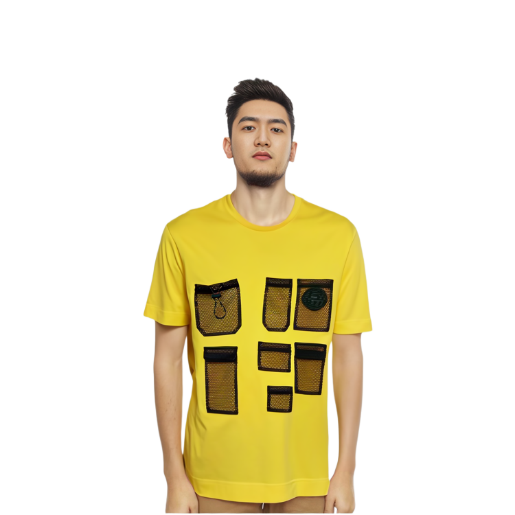 FENDI FW21 Yellow Cotton T-Shirt with Mesh Front Pocket. FY0936AGAIF1DO6 圖 5
