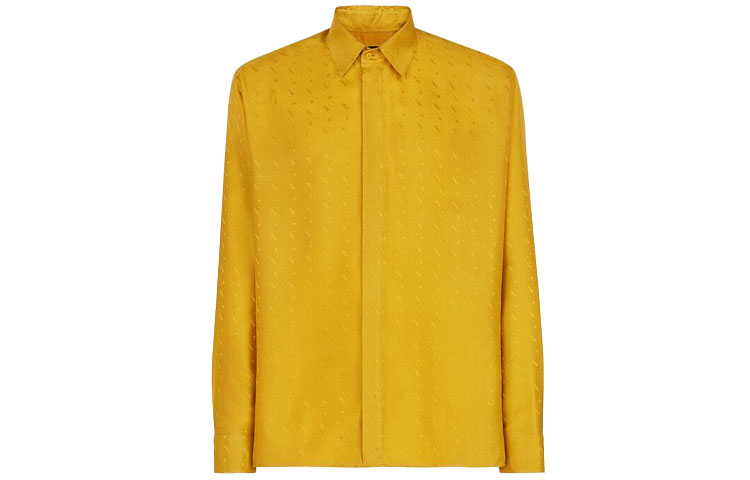 FENDI FW21 Yellow Silk Shirt with All-Over Logo Print. FS0808AH20F0VT1