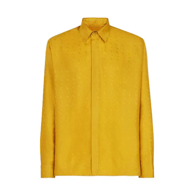 FENDI FW21 Yellow Silk Shirt with All-Over Logo Print. FS0808AH20F0VT1