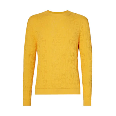 FENDI FW21 Yellow Sweater with Embossed FF Monogram Design FZY442AFZAF1DO6