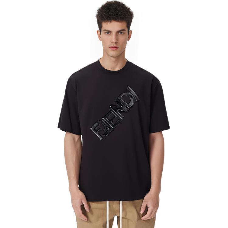 Purchase FENDI FW22  Black 3D Logo Printed Crewneck Casual T-Shirt. FY1129AL28F0QA1