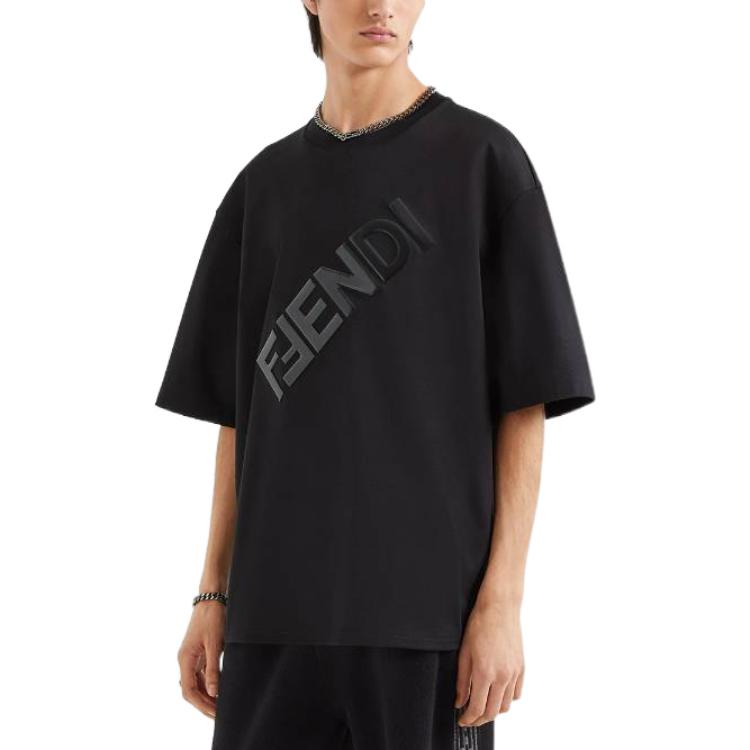 Details for FENDI FW22  Black 3D Logo Printed Crewneck Casual T-Shirt. FY1129AL28F0QA1