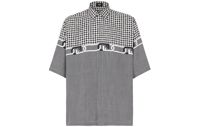 FENDI FW22  Black Checkered Square Collar Short Sleeve Shirt. FS0795AL2KF19FD