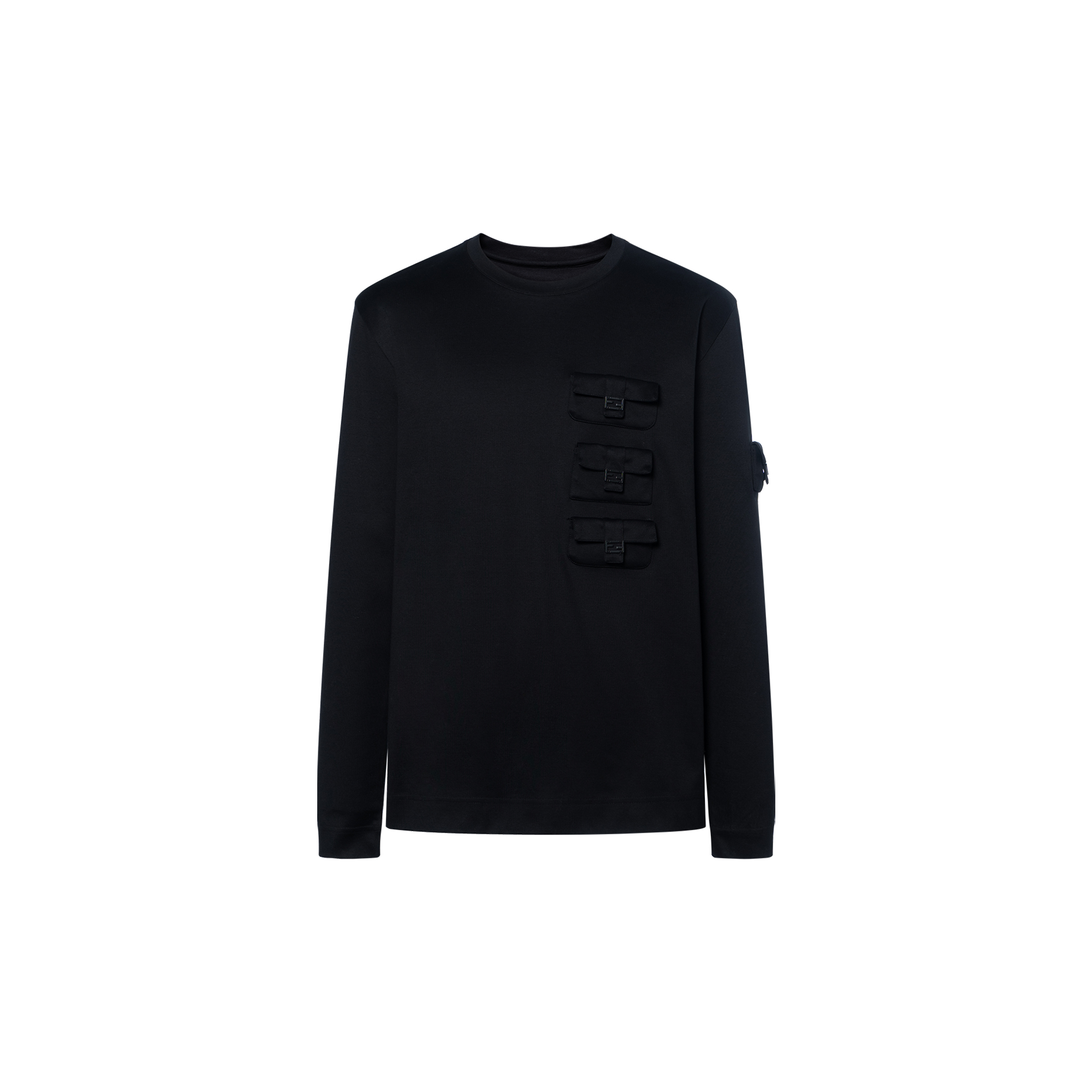 FENDI FW22  Black Crewneck Long Sleeve Pocket T-Shirt FY1192AM77F0QA1