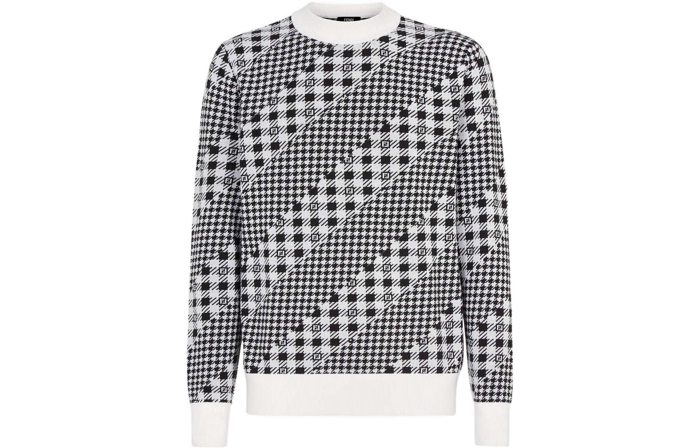 FENDI FW22  Black Crewneck Sweater with Letter Print Long Sleeves Casual. FZX089AL3YF17XM