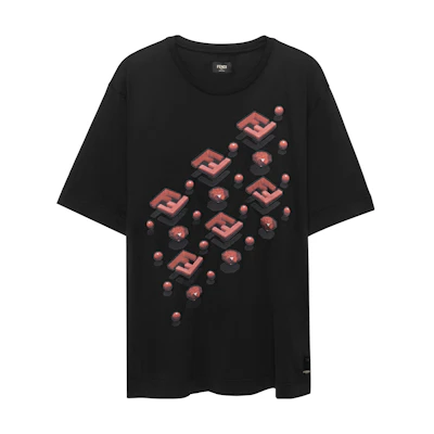 FENDI FW22 Black Diamond Logo Printed Short Sleeve T-Shirt. FY0936AL6MF0VV4